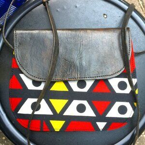 African print and raw leather crossbody bag - new